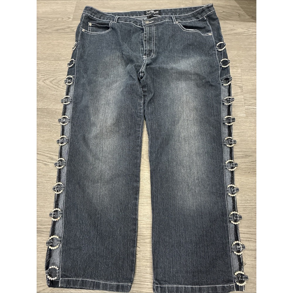 Platinum Plush Open Leg Rhinestone Enhanced Denim Jeans Capris Size 19